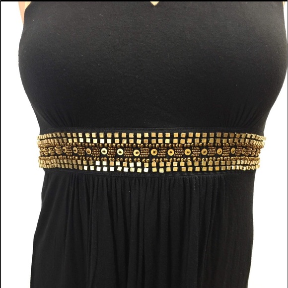Gold Black jewel Evening Casual Dress Small sleeveless halter neck glam keyhole - Picture 6 of 6